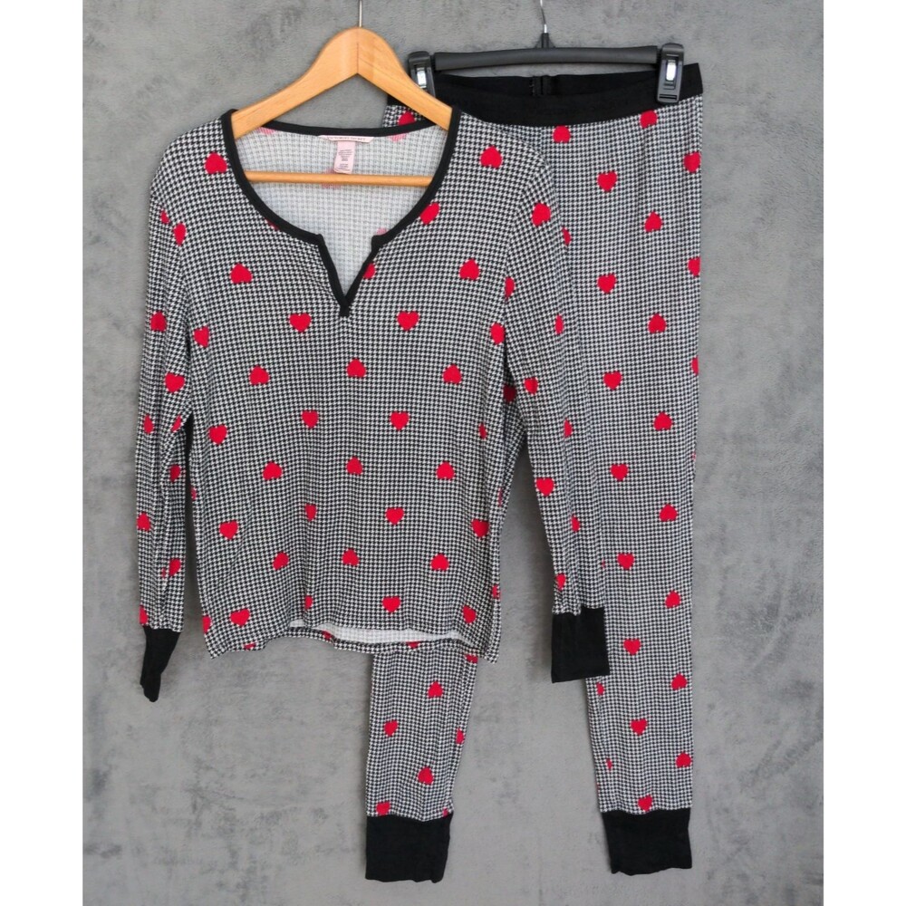 Victoria's Secret Pajama Set Small Houndstooth Waffle Knit Thermal Top Leggings